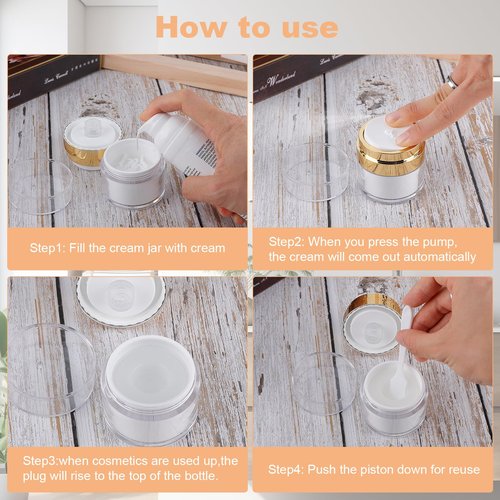 KOUWICH 20 Pack Airless Pump Jars Set, 3.34/1.7/1/0.5/oz Refillable Travel Size Containers, Gold Travel Bottles Empty Lotion Container, Glass Jars for Toiletries Moisturizer Container