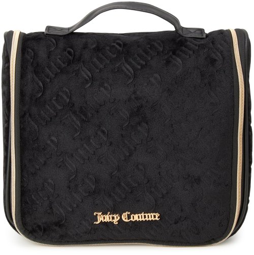 Juicy Couture Black Makeup Bag Cosmetics Organizer Travel Essentials Hanging Hook Velour Logo
