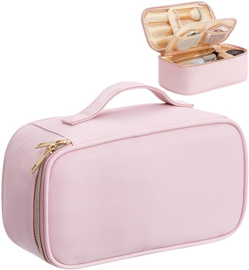 HBlife Small Makeup Bag Travel Cute Make Up Bag Makeup Brush Bag Case Organizer Cosmetic Bags for Women Girls with Handle (Pink)