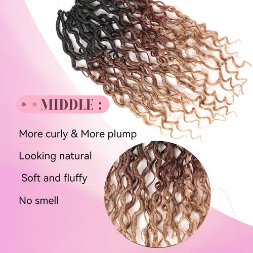 Aipin Goddess Locs Crochet Hair 18 Inch Boho River Locs Hippie Wavy Crochet With Curly Hair In Middle And Ends Braids Hair Extensions (7Packs,18 inch, 3T1B/30/27)
