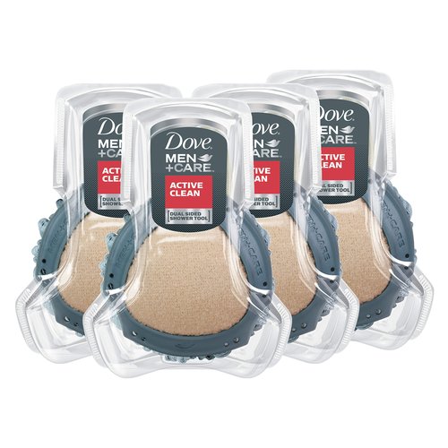 DOVE MEN + CARE Shower Tool For Stronger, Healthy-Feeling Skin Active Clean Scrubs and Exfoliates & Bar 3 in 1 Cleanser for Body