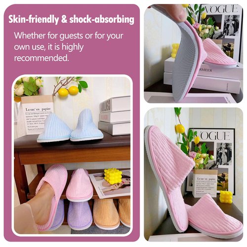 6/10/12 pairs Spa Slippers for Guests, Washable Reusable Disposable Slippers for Women Men, Jacquard Fleece Closed-Toe Design for Hotel, Bathroom, Bedroom, Wedding, Travel, SPA Bulk Slippers for Guest Use