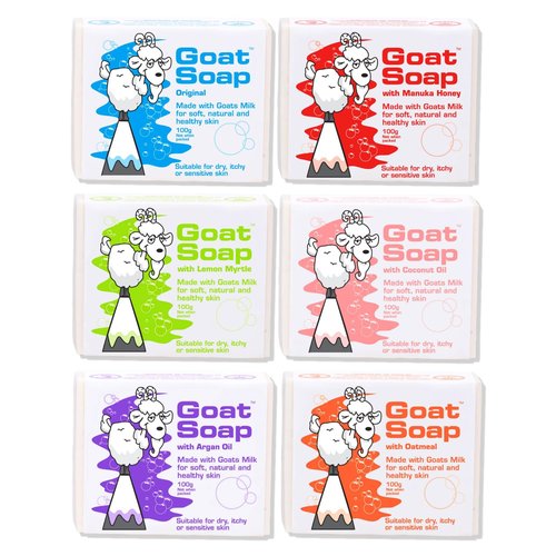 Goat Soap Gift Set, Pure Australian Goat Milk, Moisturizing Soap Bars, Signature Scents: Original, Manuka Honey, Lemon Myrtle, Coconut Oil, Argan Oil, & Oatmeal, 3.5 Ounce (6Pack) - Variety