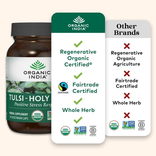ORGANIC INDIA Tulsi Herbal Supplement - Holy Basil, Immune Support, Adaptogen, Supports Healthy Stress Response, Vegan, Gluten-Free, Kosher, USDA Certified Organic, Non-GMO - 180 Capsules