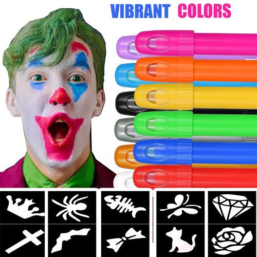 Jim&Gloria Dustless Hair Chalk Include Hair Extensions Mermaid Brushes Glitters Set of 17 Plus Face Paint 12 Colors include Stencils, Gold and Silver colors