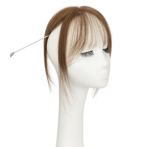 Hairro Clip in French Bangs 100% Real Human Hair, 3d 360 Cover Hand-Tied Fake Bangs for Women, with Invisible Secure Clips for Daily Wear & Add Volume, 5 Inch Frontal Medium Brown
