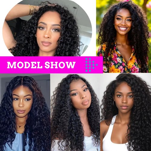 UENOKIPS Water Wave Hair Bundles 100% Pure Protein Silk Curly Bundles 16 18 20 Inch 6 Bundles 290g Soft Natural Look Human Hair Feel Wet and Wavy Hair Extensions Natural Black