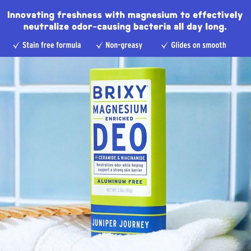 BRIXY Magnesium Deodorant, Effective Odor Control With Ceramide & Niacinamide For Skin Health, Aluminum Free, Baking Soda Free, Sensitive Skin Deodorant, Vegan, Plastic Free, Lightly Scented