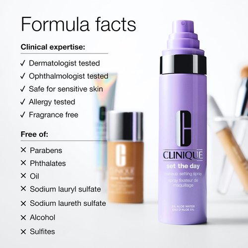 Clinique Set The Day Makeup Setting Spray With Aloe Water + Antioxidants | Sets Makeup All Day | Soothing + Hydrating | Alcohol-Free + Safe For Sensitive Skin, 3.3 Fl Oz
