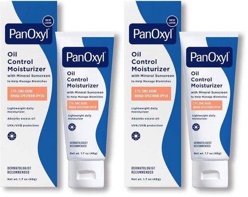 PanOxyl AM Oil Control Moisturizer, NEW Sheer Formula, Absorbs Excess Oil and Reduces Shine, with Mineral Sunscreen for Acne Prone and Oily And All Skin Tones - 1.7 oz (Pack of 2)