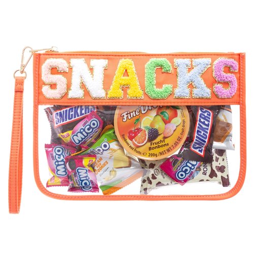 HANAMO Chenille Letter Clear Bag Monogram Clear Stadium Purse Bag Chenille Letter Travel Patch Pouch Snack Makeup Multi-purpose Transparent Waterproof Snacks Makeup Tote Bag with Wrist Strap