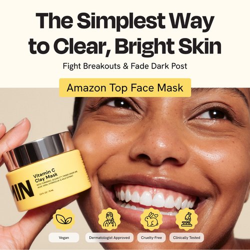 Gleamin Vitamin C Clay Mask for Dark Spots, Turmeric Clay Face Mask Skin Care, Deeply Cleanses & Refines Pores, Brightens Uneven Tone and Helps Improve Post-Blemish Scarring & Texture, Up to 20 Uses