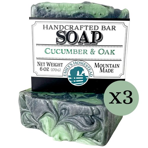 Emily's Homestead Natural Bar Soap, 3 Pack, Cucumber Oak with Exfoliation