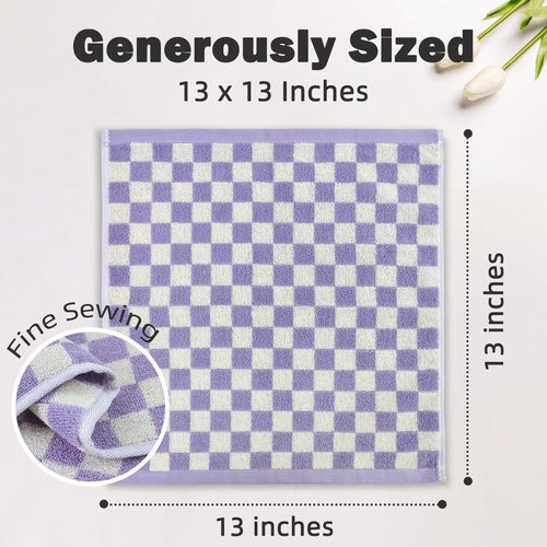 Jacquotha Washcloths 12 Pack Checkered - Wash Cloths for Showering (13"x13") in 4 Colors, Multi-Purpose Bathroom Face Cloths, Soft and Cute