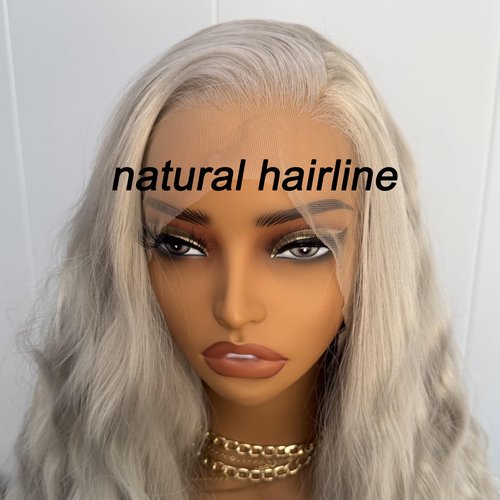 RONGDUOYI Ash Blonde Synthetic Lace Front Wigs for Women Grayish Blonde Long Loose Curly Wig Heat Resistant Fiber Hair 13x4 Frontal Lace Natural Hairline Daily Use Cosplay Wig