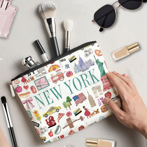 CHQIUCR Mother's Day Gifts for Women - New York Souvenirs Canvas Weekender Bag, Reusable Beach & & Makeup Bag Set, Gift for Mom, Sister, Friends, Brides (NY Themed)