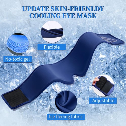 2 Pack Cooling Gel Eye Mask - Puffy Eyes, Dark Circles, Migraine Relief, FSA Eligible, FACEMOON Reusable Sleep Mask for Ice Cold Compress, Long Lasting Comfort for Dry Eyes(Black,Blue)