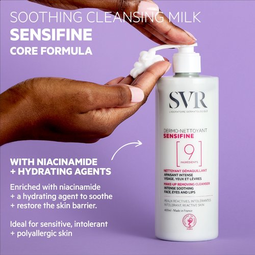 SVR Sensifine Soothing Cleanser & Makeup Remover for Face, Eyes and Lips - Gentle Melting Gel Cream that Leaves the Skin Clean, Soft & Comfortable. Specifically Designed for Sensitive Skin, 13.5 fl.oz