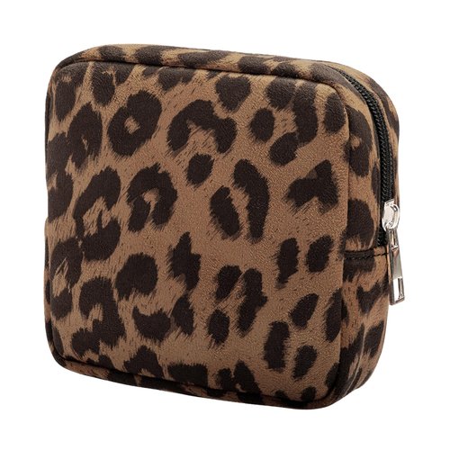 AGBIADD Fabric Leopard Print Makeup Bag Travel Cosmetic Case Soft Toiletry Bag with Zipper, Portable Make Up Organizer Traveling Compact Car Bag for Essentials (Brown)