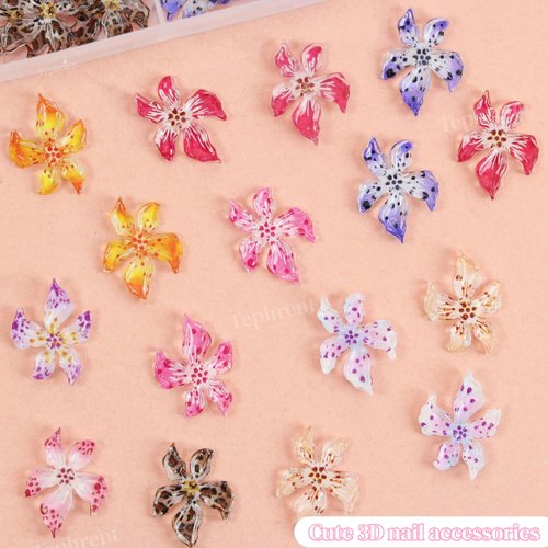 12 Grids 120Pcs Flower Nail Art Charms Cute Hawaii Flower Nail Rhinestones Colorful Flowers Nail Diamonds Hibiscus Floral Nail Gem Summer Nails Jewelry Tiny Flowers Nail Design for Women Nail Supplies