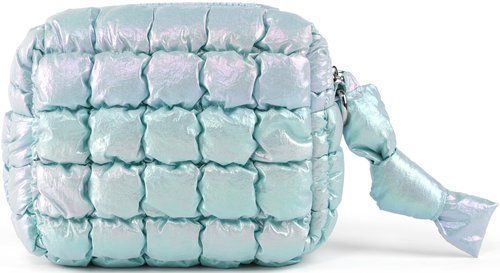 Yarnic Quilted Makeup Bag Puffy Cosmetic Bag, Quilt Travel Toiletry Bag Puffer for Women, Cute Makeup Bag Organizer Soft Cosmetic Pouch (Iridescent Blue, S)