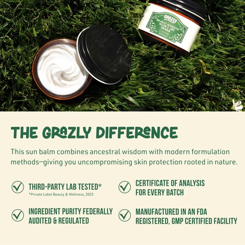 Grazly Beef Tallow Sunscreen SPF 35 – Unscented Water Resistant Zinc Sun Balm, Non-Greasy Natural Sunscreen for Face & Body – 4 Natural Ingredients: Non-Nano Zinc, Organic Coconut Oil, Beeswax- 1.8 oz