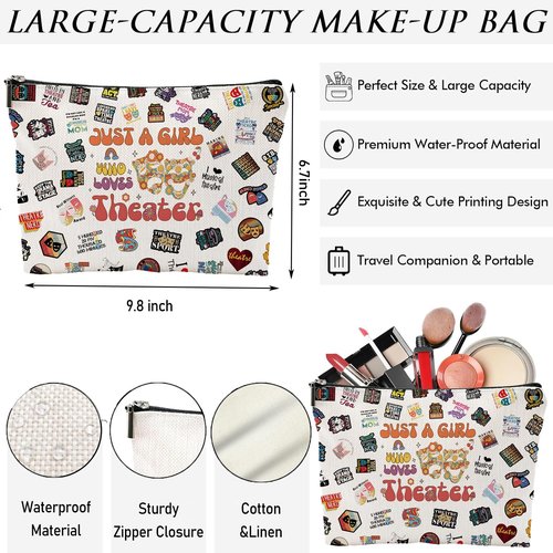 XYZONE Theater Gifts Theater Lovers,Broadway Musical Gift Makeup Bag Theatre Gifts Travel Toiletry Bag for Women Teen Girls Daughter Mom Grandma Birthday, white