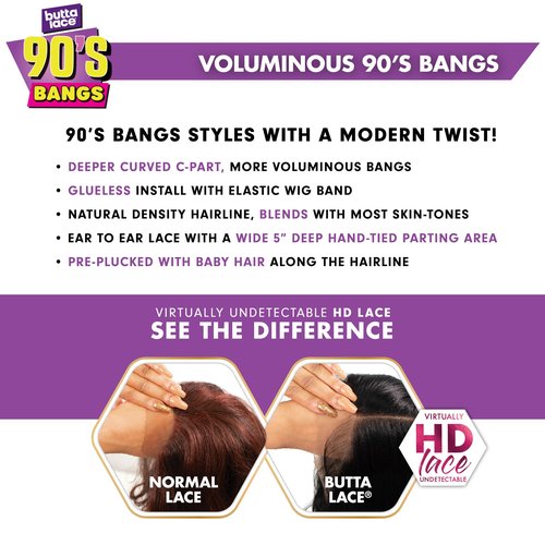 Sensationnel Butta Lace 90Sbangs Wigs - Unit 915 Glueless Wide Deep Part Synthetic Preplucked Hairline (1 JETBLACK)