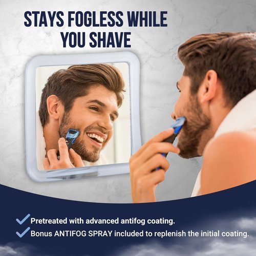 MIRRORVANA Fogless Shower Mirror for Shaving with Upgraded Suction, Anti Fog Shatterproof Surface and 360° Swivel - 6.3" x 6.3"