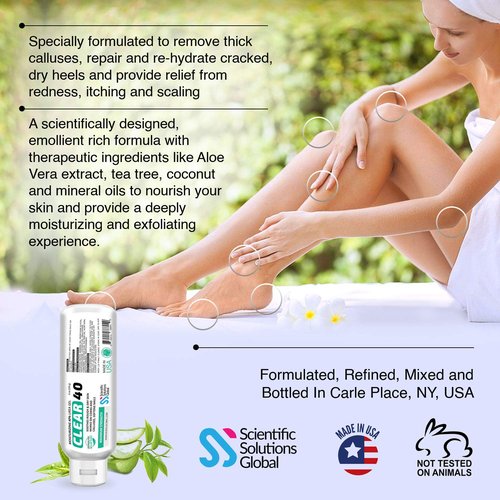 Clear 40, 40% Urea Gel, 8 oz w/Tea Tree & Coconut Oil, Aloe Vera Extract, Works on Calluses & Corns, Moisturizes & Softens Cracked Heels, Feet, Elbows, Hands, Nails, Superior Hydration to Urea Creams