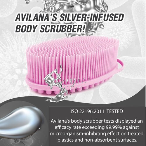 Avilana Silver-Infused Pink and Lavender Silicone Body Scrubber Bundle - Delightful and Serene Dual-Tone Set