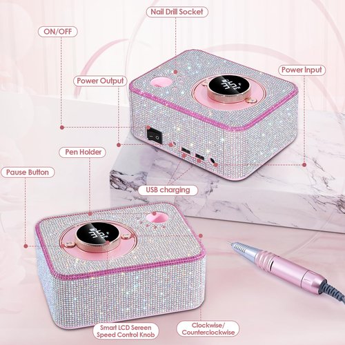 ANBEISTEE Electric Nail Drill 35000 RPM, Professional Rechargeable Nail File Kit, Nail Drill Machine, Acrylic Nail Kit for Any Manicure, Pedicure, Ideal Nail Art Tools, Designed for Salon, Home