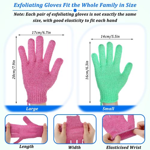 72 Pieces Exfoliating Glove Double Sided Shower Gloves with Hanging Loop Exfoliating Body Scrubber for Men Women Children Beauty Spa Massage Skin Shower Scrubber Bathing, 18 Colors