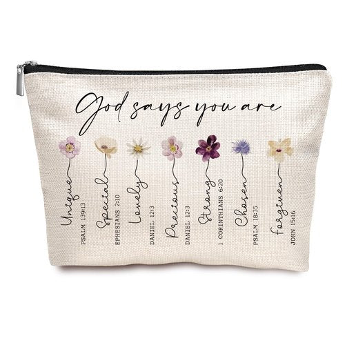 God Says You Are Cosmetic Bag, Inspirational Bible Verse Makeup Bag for Women, Floral Bible Verse Makeup Case, Sister Gifts, Friend Gifts, Affirmations Gifts, Christian Gifts, Birthday Gifts for Women