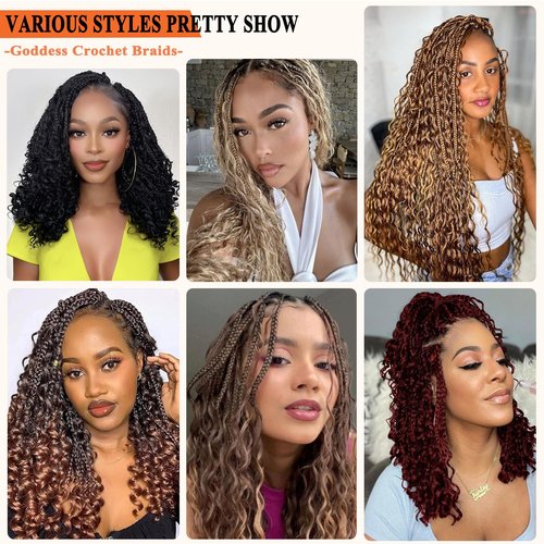Flagship 9 Packs Goddess Box Braids Crochet Hair for Black Women,14 Inch Ombre Red Pre-looped Crochet Braids with Curly Ends,Burgundy Bohemian Curly Hippie Box Braids Crochet Hair -Tbug