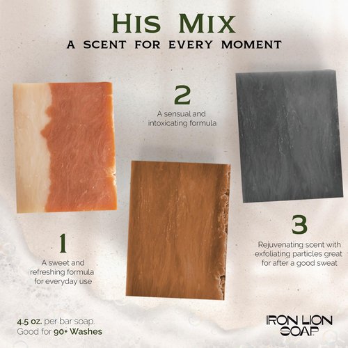 ILS Soap co - HIS Mix (3 Formulas for the man on the go Post Workout, Date Night & The Go-To) All Natural Bar Soap for All Skin Types - Plant Based, Cold Process and Handmade in the USA (3 Pack)