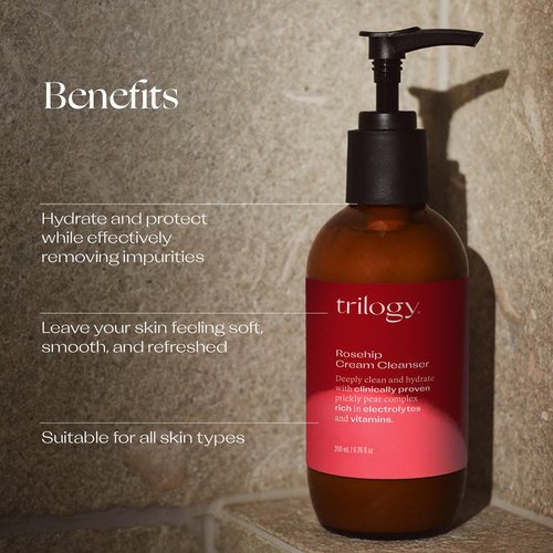 Trilogy Rosehip Cream Cleanser, Hydrating Facial Cleanser with Prickly Pear Complex, 6.76 fl oz