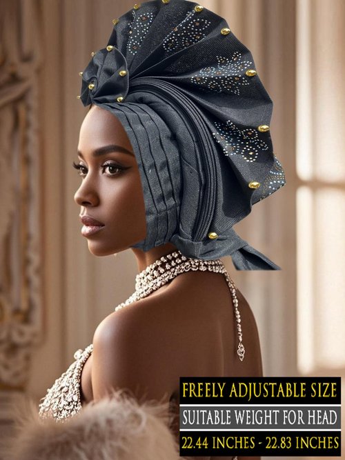 Petaluna African Head Wraps，African Gele Head Wrap For Women，Suitable For Wedding Parties Black