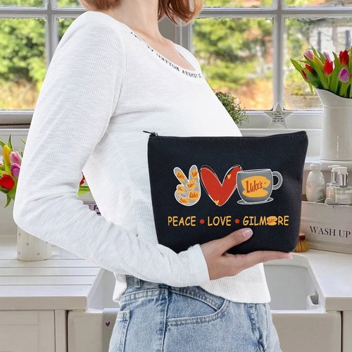 LEVLO Funny Girls Inspired Cosmetic Bag Luke's Fans Gift Peace Love Luke's Makeup Zipper Pouch Bag For Friend Family BFF (Peace Luke's Black)