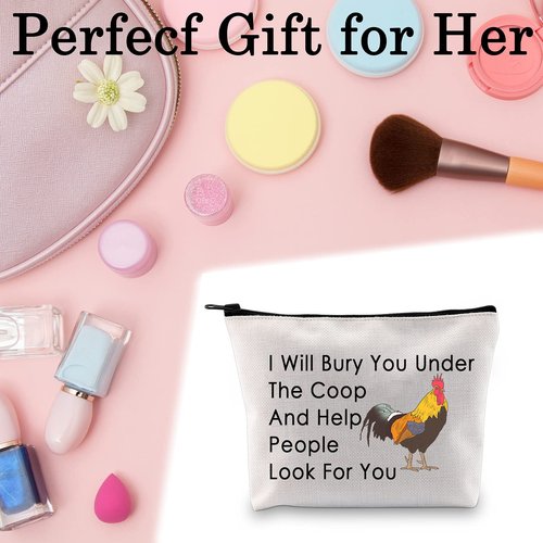 BLUPARK Funny Chicken Gift Chicken Lover Makeup Bag I Will Bury You Under The Coop Cosmetic Bag for Chicken Mom Lady (I Will Bury You)