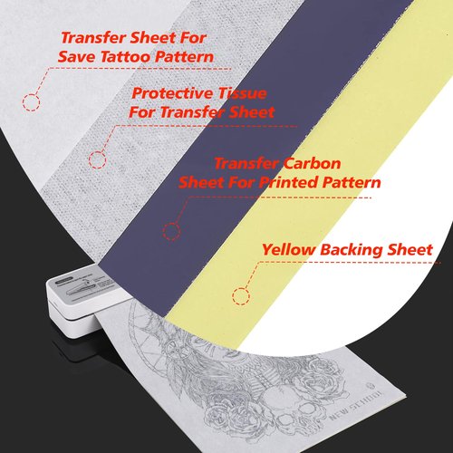 Tattoo Practice Skin with Transfer Paper 124Pcs Complete Tattoo Practice Skins Kit with 6Pcs 3mm Fake Skin 30Pcs Transfer Papers 4OZ Transfer Gel for Beginners Tattooing Supplies (124pcs)