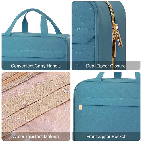 LUCKRISE Hanging Travel Toiletry Bag, Large Capacity Cosmetic Toiletry Organizer for Full-sized Bottles with 4 Compartments and Sturdy Hook for Travel/Daily Use/Business, Teal