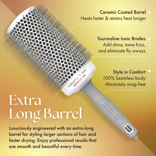 Olivia Garden Ceramic + Ion Speed XL - Extra-Long Round Thermal Hair Brush - Not Electrical - Professional Blowout Brush for Normal to Thick Hair - 3 1/2"- Diameter Barrel - CIXL-65