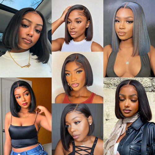 Bob Wig Human Hair 13x4 Frontal Lace Wig Human Hair 180 Density Glueless Pre Plucked with Baby Hair Straight Bob Wigs for Black Women 180% Density Pre Plucked Natural Color 12 inch