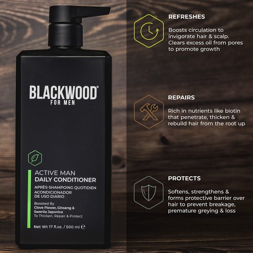 Blackwood For Men Active Man Conditioner for Hair Loss & Dandruff (17 Oz) + Active Man Shampoo (17 Oz) Bundle - Sulfate Free, Paraben Free, & Cruelty Free