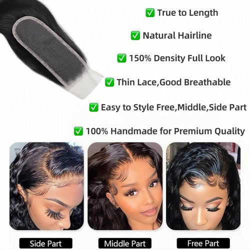 2x6 HD Lace Closure Body Wave Human Hair Transparent 2 by 6 HD Lace Closure 16Inch 100% Brazilian Virgin Unprocessed Middle Part Human Hair Kim K Closure With Baby Hair Natural Color