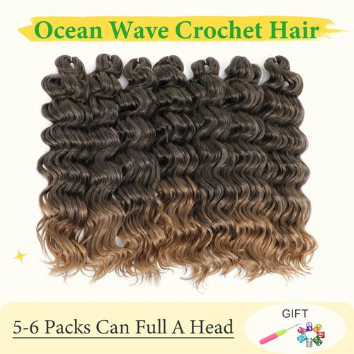 Ocean Wave Crochet Hair 18inch 7Packs Wet And Wavy Braiding Hair for Black Women, Deep Wave Crochet Hair Curly Braiding Hair Extensions T27…