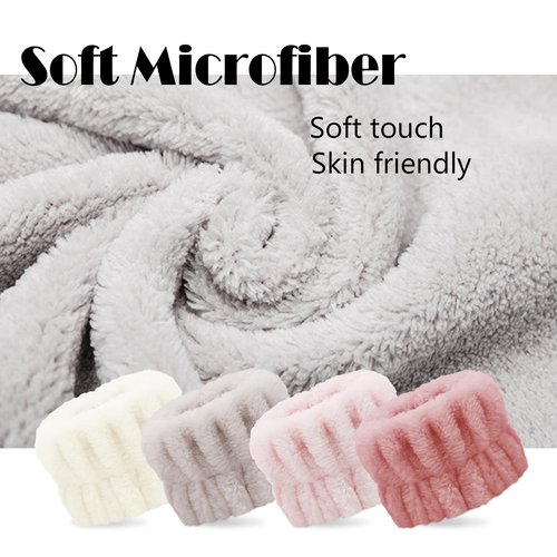 Hosslearlear 4 Pairs Wrist Bands for Washing Face, Microfiber Wristbands for Women Skin Care Preventing Water from Spilling Down Arm, Multicolor (Beige, Mica, Pea red, Pink)