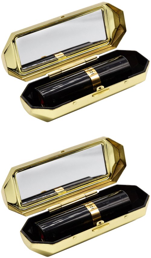 Stephanie Imports Set of 2 Capsule Shaped Lipstick Cases With Glass Mirror (Gold Polygon)