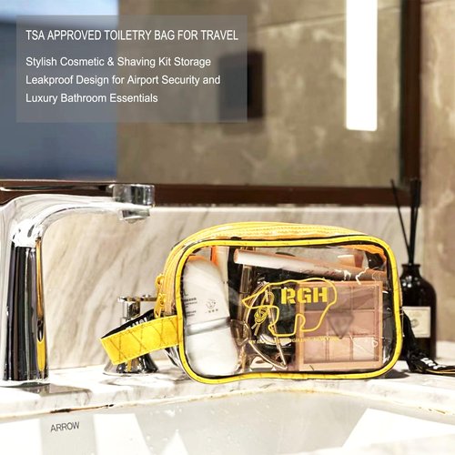 Rough Enough Clear TSA Approved Toiletry Bag for Men Women Travel Cosmetic Organizer with Dry Wet 2 Compartments Yellow